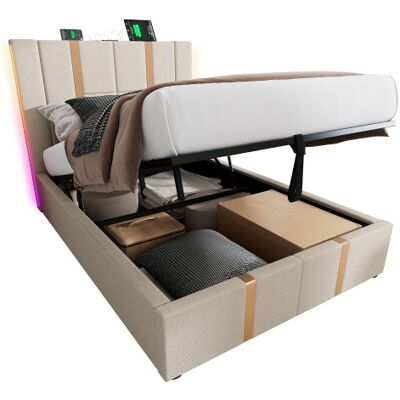 Generic Lit Rembourré Fonction De Charge Usb Type C Contrôle App Lit Simple Led 90×200 Lit De Rangement Cadre De Lit,sommier À Lattes En Bois,matériau En Lin Beige (sans Matelas) - Publicité Generic Lit Rembourré Fonction De Charge Usb Type C Contrôle App Lit Simple Led 90×200 Lit De Rangement Cadre De Lit,sommier À Lattes En Bois,matériau En Lin Beige (sans Matelas) - Publicité