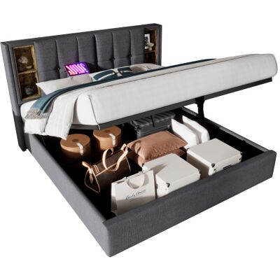 Generic Lit Double Avec Recharge Sans Fil Usb C,cadre De Lit Capitonné 160 X 200 Cm,cadre De Lit Avec Rangements,sommier À Lattes En Bois Et Coton Gris (sans Matelas) - Publicité Generic Lit Double Avec Recharge Sans Fil Usb C,cadre De Lit Capitonné 160 X 200 Cm,cadre De Lit Avec Rangements,sommier À Lattes En Bois Et Coton Gris (sans Matelas) - Publicité