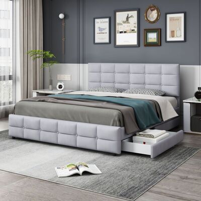 ACKERMAN Lit Capitonné 180 X 200 Cm, Lit Double Avec 4 Tiroirs, Sommier À Lattes Et Dossier, Lit Double En Velours Hypoallergénique Pour Adultes Et Adolescents, Gris (matelas Non Inclus) - Publicité ACKERMAN Lit Capitonné 180 X 200 Cm, Lit Double Avec 4 Tiroirs, Sommier À Lattes Et Dossier, Lit Double En Velours Hypoallergénique Pour Adultes Et Adolescents, Gris (matelas Non Inclus) - Publicité