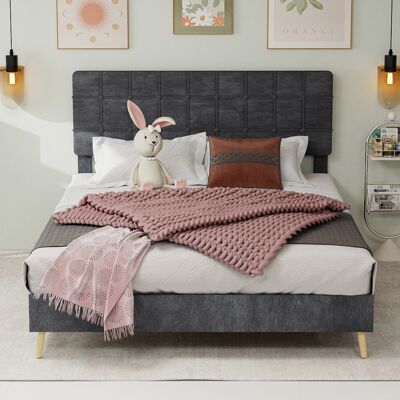 ARRIGONI Lit En Tissu Moderne Gris Foncé Avec Tête De Lit Capitonnée À Carreaux Style Luxe Léger, Pour Petite Chambre Principale Ou Seconde Chambre, Lit Double, Taille Du Matelas: 140 Cm × 200 Cm, Gris - Publicité ARRIGONI Lit En Tissu Moderne Gris Foncé Avec Tête De Lit Capitonnée À Carreaux Style Luxe Léger, Pour Petite Chambre Principale Ou Seconde Chambre, Lit Double, Taille Du Matelas: 140 Cm × 200 Cm, Gris - Publicité