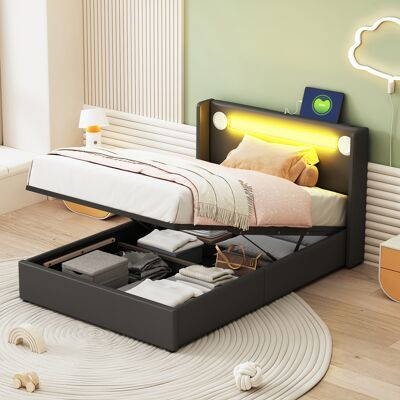 LEMONBEST Lit Enfant 90x200cm - Pu Cuir Avec Bluetooth, Led & Rangement Hydraulique - Pour Chambre - Noir - Publicité LEMONBEST Lit Enfant 90x200cm - Pu Cuir Avec Bluetooth, Led & Rangement Hydraulique - Pour Chambre - Noir - Publicité