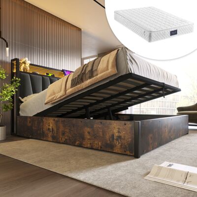 ACKERMAN Lit Double En Métal Capitonné Avec Commande Par Application Led, Tête De Lit Et Éclairage Led, Cadre De Lit En Bois Gris 160x200cm (matelas Inclus) - Publicité ACKERMAN Lit Double En Métal Capitonné Avec Commande Par Application Led, Tête De Lit Et Éclairage Led, Cadre De Lit En Bois Gris 160x200cm (matelas Inclus) - Publicité