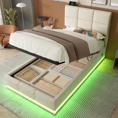 ACKERMAN 90 X 200 Cm Lit Capitonné En Velours Moderne Avec Dossier À Hauteur Réglable – Incluant Connexions Usb/type-c, Éclairage D'Ambiance Led, Système De Levage Hydraulique Et Espace De Rangement Xxl (sans - Publicité ACKERMAN 90 X 200 Cm Lit Capitonné En Velours Moderne Avec Dossier À Hauteur Réglable – Incluant Connexions Usb/type-c, Éclairage D'Ambiance Led, Système De Levage Hydraulique Et Espace De Rangement Xxl (sans - Publicité