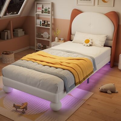 ACKERMAN Lit Capitonné, Lit Simple, Lit D'Enfant, Tête De Lit En Forme D'Oreilles De Chat, Bandeau Led À Couleurs Réglables Sous Le Lit, Sommier À Lattes Stable, Pu, Beige + Jaune Brun, 90x200 Cm - Publicité ACKERMAN Lit Capitonné, Lit Simple, Lit D'Enfant, Tête De Lit En Forme D'Oreilles De Chat, Bandeau Led À Couleurs Réglables Sous Le Lit, Sommier À Lattes Stable, Pu, Beige + Jaune Brun, 90x200 Cm - Publicité