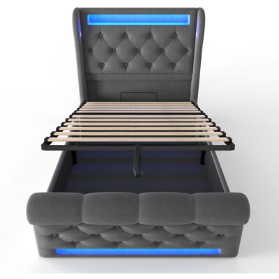 CAPSKA Caizilit Capitonné Moderne Une Place 90x200 Cm, Lit Capitonné Avec Éclairage Led, Tête De Lit De Rangement Avec Ports Usb Et Type-c, Lit De Rangement Hydraulique, Gris, Velours (sans Matelas) - Publicité CAPSKA Caizilit Capitonné Moderne Une Place 90x200 Cm, Lit Capitonné Avec Éclairage Led, Tête De Lit De Rangement Avec Ports Usb Et Type-c, Lit De Rangement Hydraulique, Gris, Velours (sans Matelas) - Publicité