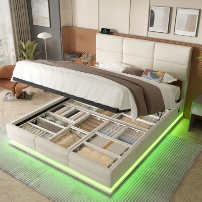 ACKERMAN 140 X 200 Cm Lit Capitonné En Velours Moderne Avec Dossier À Hauteur Réglable – Incluant Connexions Usb/type-c, Éclairage D'Ambiance Led, Système De Levage Hydraulique Et Espace De Rangement Xxl (sans - Publicité ACKERMAN 140 X 200 Cm Lit Capitonné En Velours Moderne Avec Dossier À Hauteur Réglable – Incluant Connexions Usb/type-c, Éclairage D'Ambiance Led, Système De Levage Hydraulique Et Espace De Rangement Xxl (sans - Publicité