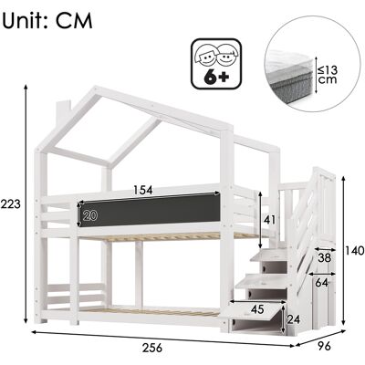 MIDUODUO Cabane Arbre Enfant 90×200cm Blanc,superposé Avec Cheminée,rangement,tableau Noir,2 Cadres À Lattes,sans Matelas - Publicité MIDUODUO Cabane Arbre Enfant 90×200cm Blanc,superposé Avec Cheminée,rangement,tableau Noir,2 Cadres À Lattes,sans Matelas - Publicité