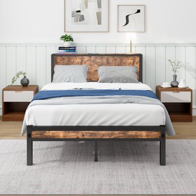 ACKERMAN Cadre De Lit Métallique 120x200 Cm Avec Tête De Lit À Rangement, Lit Simple Sur Plateforme, Sans Bruit, Sur Pieds Métalliques, Sans Box Spring Nécessaire, Brun Vintage - Publicité ACKERMAN Cadre De Lit Métallique 120x200 Cm Avec Tête De Lit À Rangement, Lit Simple Sur Plateforme, Sans Bruit, Sur Pieds Métalliques, Sans Box Spring Nécessaire, Brun Vintage - Publicité