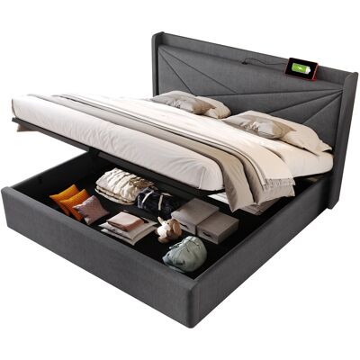 Generic Lit Rembourré Lit Double Coffre De Rangement Avec Fonction De Charge Usb Type C Tête De Lit,lits De Rangement Cadre De Lit En Lin Lit Jeune 180x200 Avec Sommier À Lattes (sans Matelas) - Publicité Generic Lit Rembourré Lit Double Coffre De Rangement Avec Fonction De Charge Usb Type C Tête De Lit,lits De Rangement Cadre De Lit En Lin Lit Jeune 180x200 Avec Sommier À Lattes (sans Matelas) - Publicité