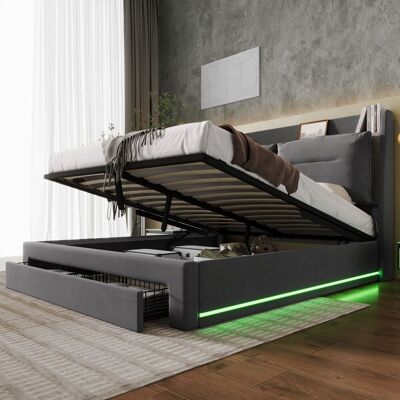 ACKERMAN Lit Capitonné Led, 160 X 200, Lit Hydraulique, Tiroirs De Rangement 2-en-1 Au Pied Du Lit, Bandes Led Encastrées Des Deux Côtés Du Lit, Sommier À Lattes, Sans Matelas, Velours, Gris Foncé - Publicité ACKERMAN Lit Capitonné Led, 160 X 200, Lit Hydraulique, Tiroirs De Rangement 2-en-1 Au Pied Du Lit, Bandes Led Encastrées Des Deux Côtés Du Lit, Sommier À Lattes, Sans Matelas, Velours, Gris Foncé - Publicité