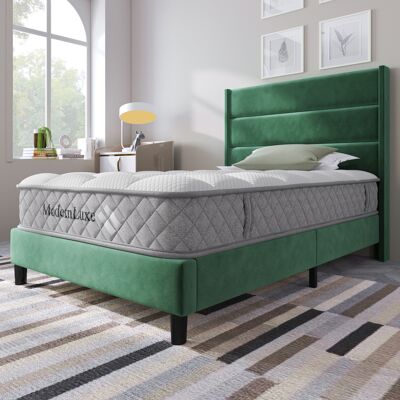 ACKERMAN Lit Rembourré 90 X 200 Cm, Cadre De Lit Avec Sommier À Lattes Et Tête De Lit, Lit Double Rembourré, Revêtement En Velours Vert Foncé, Design Moderne Intemporel, Lit Junior (avec Matelas) - Publicité ACKERMAN Lit Rembourré 90 X 200 Cm, Cadre De Lit Avec Sommier À Lattes Et Tête De Lit, Lit Double Rembourré, Revêtement En Velours Vert Foncé, Design Moderne Intemporel, Lit Junior (avec Matelas) - Publicité