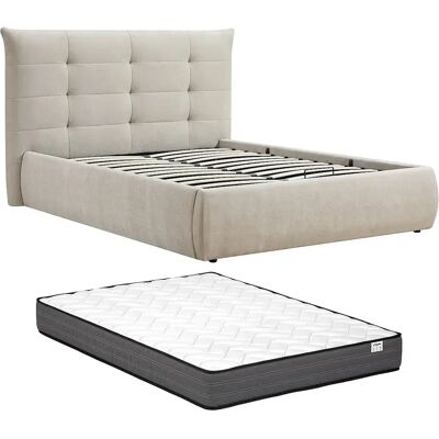 VENTE-UNIQUE Lit Coffre 160 X 200 Cm Avec Tête De Lit Capitonnée – Tissu – Beige + Matelas - Dormelina - Publicité VENTE-UNIQUE Lit Coffre 160 X 200 Cm Avec Tête De Lit Capitonnée – Tissu – Beige + Matelas - Dormelina - Publicité