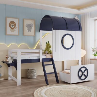 OEM Lit Superposé, Lit Mezzanine, Lit Enfant Avec Toit Et Fenêtre, Tiroir Inférieur À Roulettes, Échelle Pratique À Deux Marches Inclinée, Pin + Mdf + Contreplaqué, Blanc + Bleu Foncé, 90x200cm, Garant... Publicité OEM Lit Superposé, Lit Mezzanine, Lit Enfant Avec Toit Et Fenêtre, Tiroir Inférieur À Roulettes, Échelle Pratique À Deux Marches Inclinée, Pin + Mdf + Contreplaqué, Blanc + Bleu Foncé, 90x200cm, Garant... Publicité