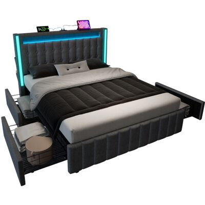 Generic Lit Rembourré Fonction De Charge Usb Type C Éclairage Led Et 4 Tiroirs,lits Pour Jeunes 140x200cm Lit Double Lits De Rangement Cadre De Lit,sommier À Lattes En Bois,gris (sans Matelas) - Publicité Generic Lit Rembourré Fonction De Charge Usb Type C Éclairage Led Et 4 Tiroirs,lits Pour Jeunes 140x200cm Lit Double Lits De Rangement Cadre De Lit,sommier À Lattes En Bois,gris (sans Matelas) - Publicité