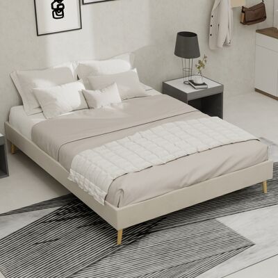 ACKERMAN Modern Minimalist Bed Frame, 140x200 Cm, Beige, Dutch Velvet Fabric, Low-profile Base, Modern Style Bedroom Furniture. Excludes Gas Lift Mechanism, Headboard, And Mattress. Publicité ACKERMAN Modern Minimalist Bed Frame, 140x200 Cm, Beige, Dutch Velvet Fabric, Low-profile Base, Modern Style Bedroom Furniture. Excludes Gas Lift Mechanism, Headboard, And Mattress. Publicité