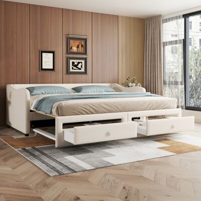 ACKERMAN Daybed 90x200 Cm Avec Lit Extractible, Canapé-lit Avec 2 Tiroirs, Lit Simple (sans Matelas), Lin, Style Minimaliste, Beige - Publicité ACKERMAN Daybed 90x200 Cm Avec Lit Extractible, Canapé-lit Avec 2 Tiroirs, Lit Simple (sans Matelas), Lin, Style Minimaliste, Beige - Publicité