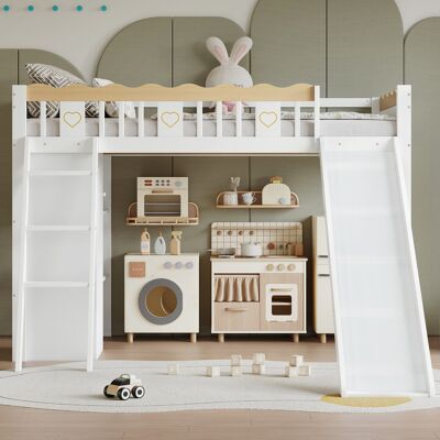 ARRIGONI Lit Mezzanine, Lit Pour Enfant, Avec Toboggan, Armoire Et Meuble De Rangement Sous Le Lit, Clôture À Quatre Côtés Avec Motifs Raffinés, Pin + Mdf + Contreplaqué, Blanc+naturel, 90x200cm - Publicité ARRIGONI Lit Mezzanine, Lit Pour Enfant, Avec Toboggan, Armoire Et Meuble De Rangement Sous Le Lit, Clôture À Quatre Côtés Avec Motifs Raffinés, Pin + Mdf + Contreplaqué, Blanc+naturel, 90x200cm - Publicité