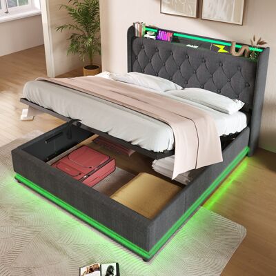 ARRIGONI (=ab20315455g)lit Rembourré 180x200 Cm, Gris, Fonction Led Avec Télécommande/application, Lit De Rangement Hydraulique, Tête De Lit Rembourrée Avec Usb Type-c (sans Matelas) - Publicité ARRIGONI (=ab20315455g)lit Rembourré 180x200 Cm, Gris, Fonction Led Avec Télécommande/application, Lit De Rangement Hydraulique, Tête De Lit Rembourrée Avec Usb Type-c (sans Matelas) - Publicité
