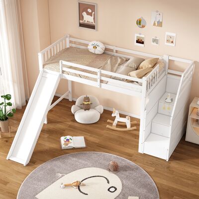 ARRIGONI (=wx000312aak-1) Lit Mezzanine 90x200 Cm, Lit Enfant, Position De L’échelle Optionnelle, Avec Toboggan, Barrière Amovible, Échelle De Rangement, Certifié En747, Sans Matelas, Blanc - Publicité ARRIGONI (=wx000312aak-1) Lit Mezzanine 90x200 Cm, Lit Enfant, Position De L’échelle Optionnelle, Avec Toboggan, Barrière Amovible, Échelle De Rangement, Certifié En747, Sans Matelas, Blanc - Publicité