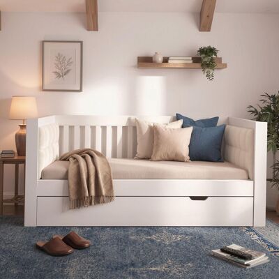 OEM Lit De Jour 90x200cm Avec Lit Gigogne 90x190cm, Design Gain De Place, Bois, Blanc, Idéal Pour Les Petits Appartements Ou Les Chambres D'Amis, Sommier À Lattes, Montage Facile (matelas Non Inclus), ... Publicité OEM Lit De Jour 90x200cm Avec Lit Gigogne 90x190cm, Design Gain De Place, Bois, Blanc, Idéal Pour Les Petits Appartements Ou Les Chambres D'Amis, Sommier À Lattes, Montage Facile (matelas Non Inclus), ... Publicité