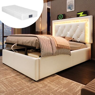 ACKERMAN Lit Simple Capitonné En Velours 90x200 Cm Avec Bande Led En Forme De Diamant Dans La Tête De Lit, Station De Charge Usb Et Type-c, Coffre De Lit Hydraulique Avec Espace De Rangement, Lit Jeune Moderne - Publicité ACKERMAN Lit Simple Capitonné En Velours 90x200 Cm Avec Bande Led En Forme De Diamant Dans La Tête De Lit, Station De Charge Usb Et Type-c, Coffre De Lit Hydraulique Avec Espace De Rangement, Lit Jeune Moderne - Publicité