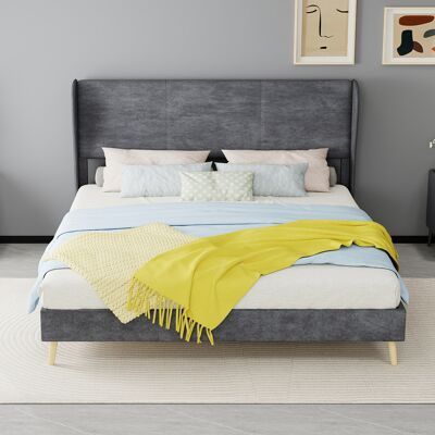 ACKERMAN Modern Minimalist Upholstered Bed With Soft Headboard, 160x200 Cm, Grey, Multifunctional Bedroom Furniture, Low-profile Base (non-storage Design), Mattress Not Included. Publicité ACKERMAN Modern Minimalist Upholstered Bed With Soft Headboard, 160x200 Cm, Grey, Multifunctional Bedroom Furniture, Low-profile Base (non-storage Design), Mattress Not Included. Publicité