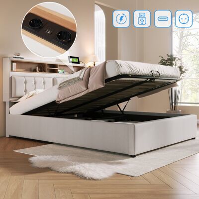 OEM Lit Capitonné Double Rangement 160x200 Cm Lit Adolescent, Tête De Lit Port Usb-c, Cadre Lin Sommier Inclus Sans Matelas, Grand Lit Chambre Parentale - Publicité OEM Lit Capitonné Double Rangement 160x200 Cm Lit Adolescent, Tête De Lit Port Usb-c, Cadre Lin Sommier Inclus Sans Matelas, Grand Lit Chambre Parentale - Publicité