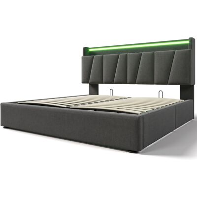 Generic Lit Double Rembourré Avec Fonction De Charge Usb,tête De Lit De Rangement Et Éclairage Led,cadre De Lit Double 140x200cm Avec Rangement,sommier À Lattes En Bois,gris (sans Matelas) - Publicité Generic Lit Double Rembourré Avec Fonction De Charge Usb,tête De Lit De Rangement Et Éclairage Led,cadre De Lit Double 140x200cm Avec Rangement,sommier À Lattes En Bois,gris (sans Matelas) - Publicité