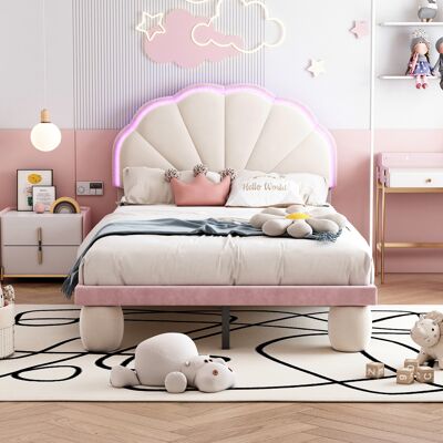 ACKERMAN Lit Capitonné Avec Bandes Led Multicolores Changeantes, Dossier Avec Motif Ondulé, Avec Pieds Ronds Capitonnés, Lit D'Enfant Avec Lattes De Bois, Lit Simple, Velours, Beige + Rose, 90 X 200 Cm - Publicité ACKERMAN Lit Capitonné Avec Bandes Led Multicolores Changeantes, Dossier Avec Motif Ondulé, Avec Pieds Ronds Capitonnés, Lit D'Enfant Avec Lattes De Bois, Lit Simple, Velours, Beige + Rose, 90 X 200 Cm - Publicité