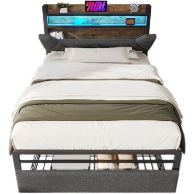 Generic Lit Rembourré Avec Fonction De Chargement Usb Type C,tête De Lit Coffre Et Éclairage Led Et Tiroirs,lit Simple 90 X 200 Lits Coffre,cadre De Lit Avec Sommier À Lattes En Métal,gris (sans Matelas) - Publicité Generic Lit Rembourré Avec Fonction De Chargement Usb Type C,tête De Lit Coffre Et Éclairage Led Et Tiroirs,lit Simple 90 X 200 Lits Coffre,cadre De Lit Avec Sommier À Lattes En Métal,gris (sans Matelas) - Publicité