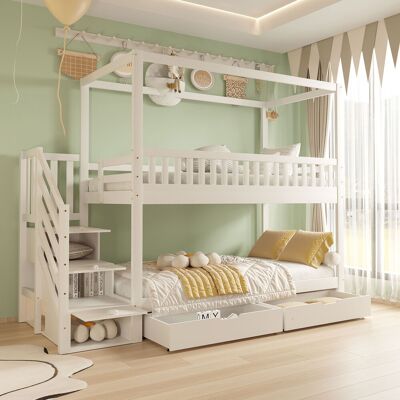 ACKERMAN Lit Superposé, Lit D'Enfant, 90200 Cm, Lit Double En Bois Massif, Forme De Maison, Design De Barrière De Sécurité, Avec Compartiment De Rangement Et Échelle De Sécurité, Blanc, Pour Garçons Et Filles - Publicité ACKERMAN Lit Superposé, Lit D'Enfant, 90200 Cm, Lit Double En Bois Massif, Forme De Maison, Design De Barrière De Sécurité, Avec Compartiment De Rangement Et Échelle De Sécurité, Blanc, Pour Garçons Et Filles - Publicité