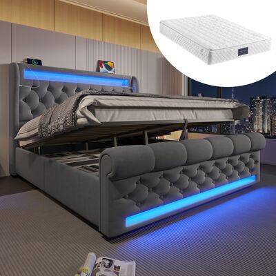 ACKERMAN Lit Double Moderne Capitonné 160x200cm, Lit Capitonné Avec Lumières Led, Tête De Lit Avec Rangement Et Ports Usb Et Type-c, Lit Coffre Hydraulique, Gris, Velours (avec Matelas) - Publicité ACKERMAN Lit Double Moderne Capitonné 160x200cm, Lit Capitonné Avec Lumières Led, Tête De Lit Avec Rangement Et Ports Usb Et Type-c, Lit Coffre Hydraulique, Gris, Velours (avec Matelas) - Publicité