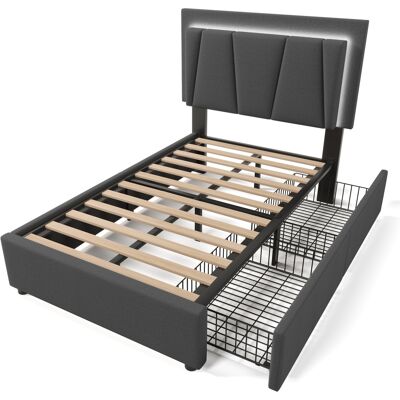 Generic Lit Rembourré Avec Éclairage Led Et 2 Tiroirs,tête De Lit Réglable En Hauteur,lit Simple 90x200cm,rangements,cadre De Lit,sommier À Lattes En Bois,garu (avec Matelas) - Publicité Generic Lit Rembourré Avec Éclairage Led Et 2 Tiroirs,tête De Lit Réglable En Hauteur,lit Simple 90x200cm,rangements,cadre De Lit,sommier À Lattes En Bois,garu (avec Matelas) - Publicité
