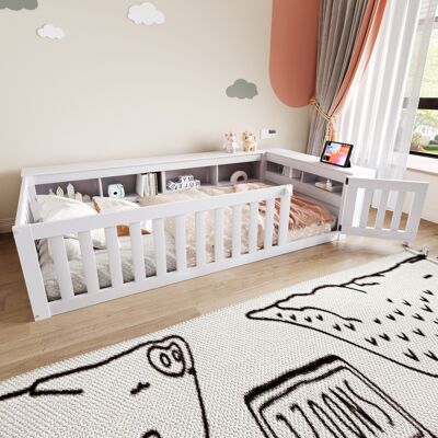 ACKERMAN Lit D'Enfant Multifonctionnel 90 X 200 Cm, Avec Nombreux Compartiments De Rangement, Grille De Sécurité Et Porte, Protection Complète, Lit En Bois Massif Avec Sommier À Lattes, Lit Simple, Blanc - Publicité ACKERMAN Lit D'Enfant Multifonctionnel 90 X 200 Cm, Avec Nombreux Compartiments De Rangement, Grille De Sécurité Et Porte, Protection Complète, Lit En Bois Massif Avec Sommier À Lattes, Lit Simple, Blanc - Publicité
