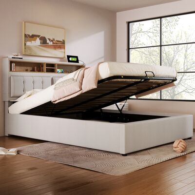 LEMONBEST Lit Double Capitonné 160x200 Cm Avec Rangement Et Port Usb-c, Tête De Lit Rembourrée, Sommier À Lattes, Cadre De Lit En Lin, Gris - Publicité LEMONBEST Lit Double Capitonné 160x200 Cm Avec Rangement Et Port Usb-c, Tête De Lit Rembourrée, Sommier À Lattes, Cadre De Lit En Lin, Gris - Publicité