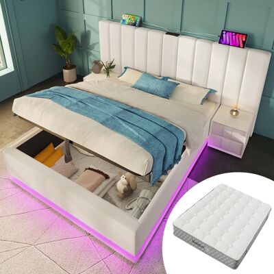 ACKERMAN Lit Rembourré 180x200, Lit Double Avec Rangement, Éclairage Led Contrôlé Par Application Et Fonction De Chargement Usb-c, Cadre De Lit À Lattes, Pu, Blanc, Sans Table De Chevet (matelas Inclus) - Publicité ACKERMAN Lit Rembourré 180x200, Lit Double Avec Rangement, Éclairage Led Contrôlé Par Application Et Fonction De Chargement Usb-c, Cadre De Lit À Lattes, Pu, Blanc, Sans Table De Chevet (matelas Inclus) - Publicité