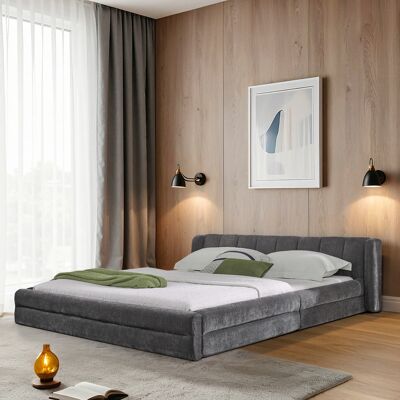 ACKERMAN Lit Double 160 X 200 Cm, Tissu Chenille, Dossier Confortable, Structure En Eucalyptus Et Fer Robuste, Facile À Monter, Gris Foncé (sans Matelas) - Publicité ACKERMAN Lit Double 160 X 200 Cm, Tissu Chenille, Dossier Confortable, Structure En Eucalyptus Et Fer Robuste, Facile À Monter, Gris Foncé (sans Matelas) - Publicité