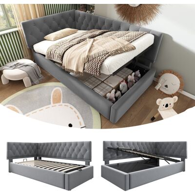 ACKERMAN Lit De Jour Capitonné 90x200cm, Canapé-lit Avec Rangement Hydraulique, Lit Enfant/ado, Cadre De Lit Avec Sommier À Lattes En Bois, Velours, Gris, Sans Matelas. Publicité ACKERMAN Lit De Jour Capitonné 90x200cm, Canapé-lit Avec Rangement Hydraulique, Lit Enfant/ado, Cadre De Lit Avec Sommier À Lattes En Bois, Velours, Gris, Sans Matelas. Publicité