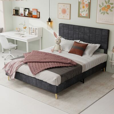 ARRIGONI Lit En Tissu Moderne Gris Foncé Avec Tête De Lit Capitonnée À Carreaux Style Luxe Léger, Pour Petite Chambre Principale Ou Seconde Chambre, Lit Double, Taille Du Matelas: 160 Cm × 200 Cm, Gris - Publicité ARRIGONI Lit En Tissu Moderne Gris Foncé Avec Tête De Lit Capitonnée À Carreaux Style Luxe Léger, Pour Petite Chambre Principale Ou Seconde Chambre, Lit Double, Taille Du Matelas: 160 Cm × 200 Cm, Gris - Publicité