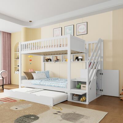 ACKERMAN Lit Superposé (sans Matelas), Lit D'Enfant, Avec Lit Extractible, Avec Étagère, Avec Armoire, Avec Compartiment De Rangement, 90x200cm, Blanc - Publicité ACKERMAN Lit Superposé (sans Matelas), Lit D'Enfant, Avec Lit Extractible, Avec Étagère, Avec Armoire, Avec Compartiment De Rangement, 90x200cm, Blanc - Publicité