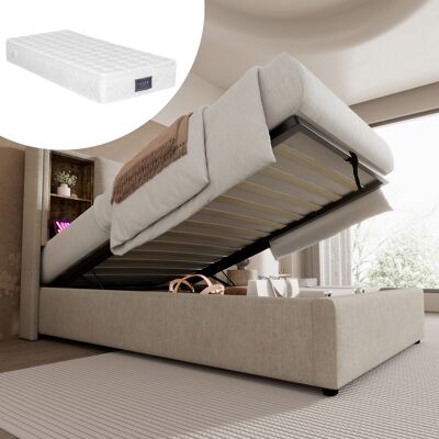 ACKERMAN Lit Simple Avec Chargement Sans Fil Usb-c, Cadre De Lit Rembourré 90x200cm, Cadre De Lit Avec Espace De Rangement, Sommier À Lattes En Bois - Lin Naturel (avec Matelas) - Publicité ACKERMAN Lit Simple Avec Chargement Sans Fil Usb-c, Cadre De Lit Rembourré 90x200cm, Cadre De Lit Avec Espace De Rangement, Sommier À Lattes En Bois - Lin Naturel (avec Matelas) - Publicité