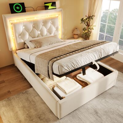 ACKERMAN Lit Simple Capitonné En Velours 90x200 Cm Avec Bande Led En Forme De Diamant Dans La Tête De Lit, Station De Charge Usb Et Type-c, Coffre De Lit Hydraulique Avec Espace De Rangement, Lit Jeune Moderne - Publicité ACKERMAN Lit Simple Capitonné En Velours 90x200 Cm Avec Bande Led En Forme De Diamant Dans La Tête De Lit, Station De Charge Usb Et Type-c, Coffre De Lit Hydraulique Avec Espace De Rangement, Lit Jeune Moderne - Publicité