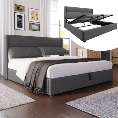 ACKERMAN Lit Double Capitonné 180x200cm Avec Appuie-têtes Réglables, Cadre De Lit Hydraulique Avec Rangement, Lit En Lin Avec Sommier À Lattes Métalliques, Gris (sans Matelas) - Publicité ACKERMAN Lit Double Capitonné 180x200cm Avec Appuie-têtes Réglables, Cadre De Lit Hydraulique Avec Rangement, Lit En Lin Avec Sommier À Lattes Métalliques, Gris (sans Matelas) - Publicité