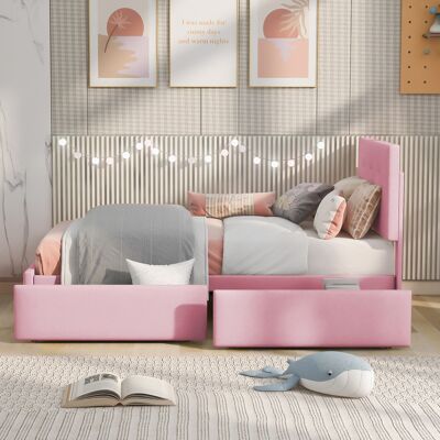 MIDUODUO Lit Rembourré 90 X 200 Cm Avec Cadre À Lattes,dossier Et Deux Tiroirs,velouté Beige Et Lit Simple Plat Pour Enfants Lit Pour Enfants (rose) - Publicité MIDUODUO Lit Rembourré 90 X 200 Cm Avec Cadre À Lattes,dossier Et Deux Tiroirs,velouté Beige Et Lit Simple Plat Pour Enfants Lit Pour Enfants (rose) - Publicité