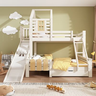 LEMONBEST Lit Superposé Cabane Enfant 90x200 + 140x200 Cm Avec Tiroir, Toboggan, Échelle, Sommiers, Norme En747, Sans Matelas - Publicité LEMONBEST Lit Superposé Cabane Enfant 90x200 + 140x200 Cm Avec Tiroir, Toboggan, Échelle, Sommiers, Norme En747, Sans Matelas - Publicité