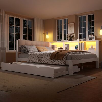 ACKERMAN Daybed, Canapé-lit 140x200 Cm, Lit Simple (sans Matelas), Avec Lit Extractible, Bandeau Led Réglable, Étagère Pratique, Port Usb, 140x200 Cm, Bois De Pin, Blanc - Publicité ACKERMAN Daybed, Canapé-lit 140x200 Cm, Lit Simple (sans Matelas), Avec Lit Extractible, Bandeau Led Réglable, Étagère Pratique, Port Usb, 140x200 Cm, Bois De Pin, Blanc - Publicité