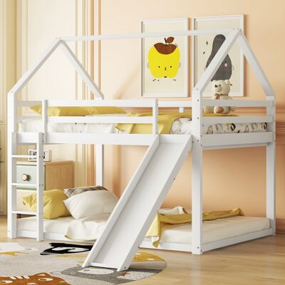 ACKERMAN Lit Double Lit D'Enfant Lit Maison Lit Superposé Avec Toboggan Et Échelle, Lit Superposé Pour Chambre D'Enfant, Blanc, 140 X 200 Cm - Publicité ACKERMAN Lit Double Lit D'Enfant Lit Maison Lit Superposé Avec Toboggan Et Échelle, Lit Superposé Pour Chambre D'Enfant, Blanc, 140 X 200 Cm - Publicité