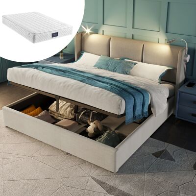 ACKERMAN Lit Double Capitonné Avec Rangement, Coffre De Lit, Lampe De Lecture Avec Fonction De Chargement Usb, Tête De Lit, Lit Coffre, Cadre De Lit En Lin, Lit Enfant 160x200 Avec Sommier À Lattes (matelas In - Publicité ACKERMAN Lit Double Capitonné Avec Rangement, Coffre De Lit, Lampe De Lecture Avec Fonction De Chargement Usb, Tête De Lit, Lit Coffre, Cadre De Lit En Lin, Lit Enfant 160x200 Avec Sommier À Lattes (matelas In - Publicité