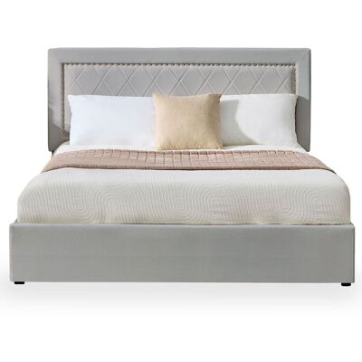 MENZZO Lit Coffre Sandiego Avec Sommier Relevable 160x200cm Et Tête De Lit Cloutée Velours Gris Clair - Publicité MENZZO Lit Coffre Sandiego Avec Sommier Relevable 160x200cm Et Tête De Lit Cloutée Velours Gris Clair - Publicité