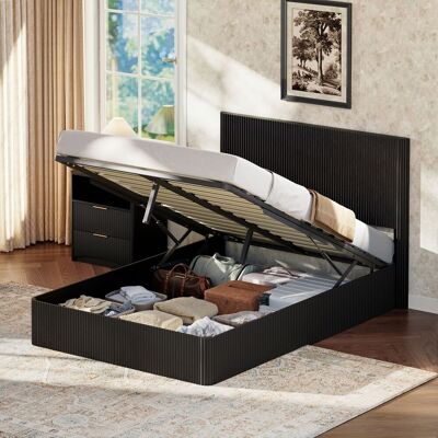 ACKERMAN Lit Moderne Avec Motif Cannelé Et Système De Levage Hydraulique – Grand Rangement, Lattes De Bois Massif Stables, Surface Facile D'Entretien – 140 X 200 Cm – Noir - Publicité ACKERMAN Lit Moderne Avec Motif Cannelé Et Système De Levage Hydraulique – Grand Rangement, Lattes De Bois Massif Stables, Surface Facile D'Entretien – 140 X 200 Cm – Noir - Publicité